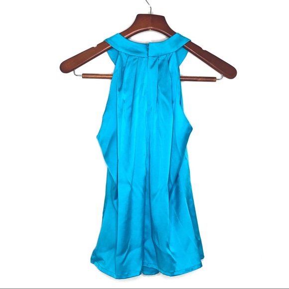 Rene Ruiz Silk Turquoise Sleeveless Blouse Jewel Tone Halter Neckline - Picture 3 of 5